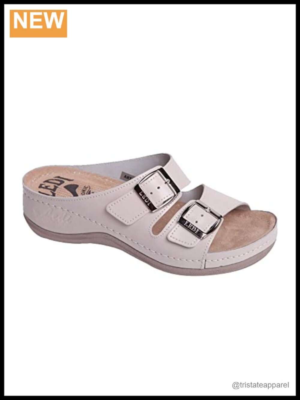 Leather Slip-On Mule Clogs Adjustable Buckle Comfort Sandals
